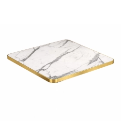 Plateau en Bois Mélaminé 70x70 cm – Décor Marbre avec Chant Doré