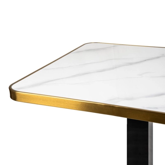 Plateau de table carré 70x70 cm en pierre frittée décor marbre