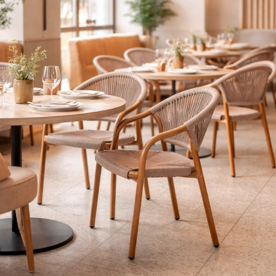 Fauteuil TULUM - Aluminium Effet Teck et Rotin synthétique