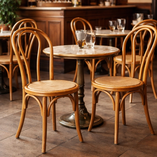 Chaise EMILE “ROTIN” – Bois clair vernis & assise effet rotin