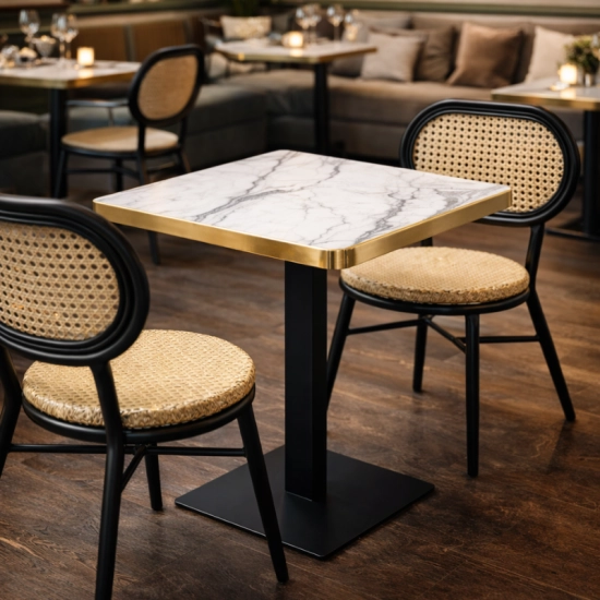 Plateau en Bois Mélaminé 70x70 cm – Décor Marbre avec Chant Doré