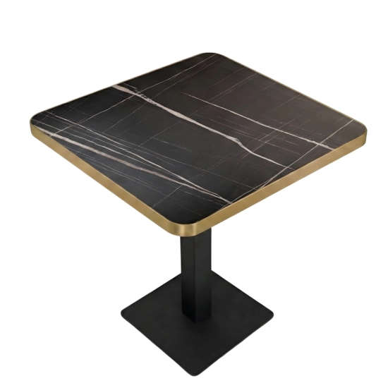 Plateau  en Bois Mélaminé 70x70 cm – Décor Marbre avec Chant Doré -- Intérieur