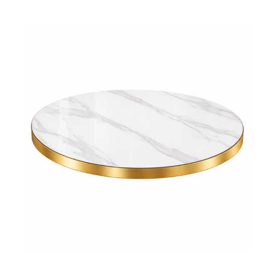 Plateau de table Ø60 cm en pierre frittée décor marbre