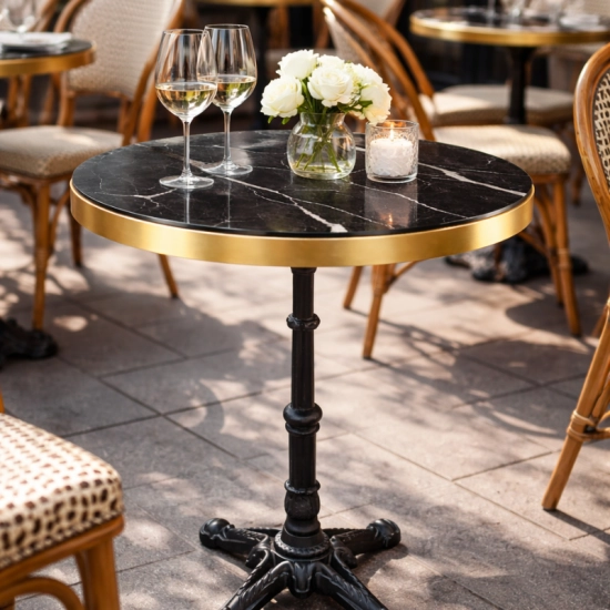 Plateau de table Ø60 cm en pierre frittée décor marbre