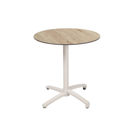Table pliante KOS Ø70 cm – Structure blanche / Plateau décor chêne - Ezpeleta